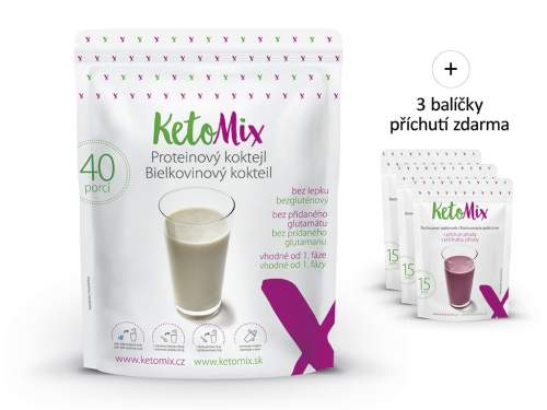 KetoMIX Proteinový koktejl 1200 g Čokoláda + Jahoda + Vanilka