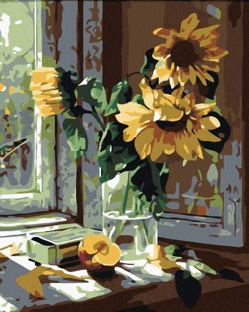 Malování podle čísel - Slunečnice ve váze, 40x50 cm, vypnuté plátno na rám