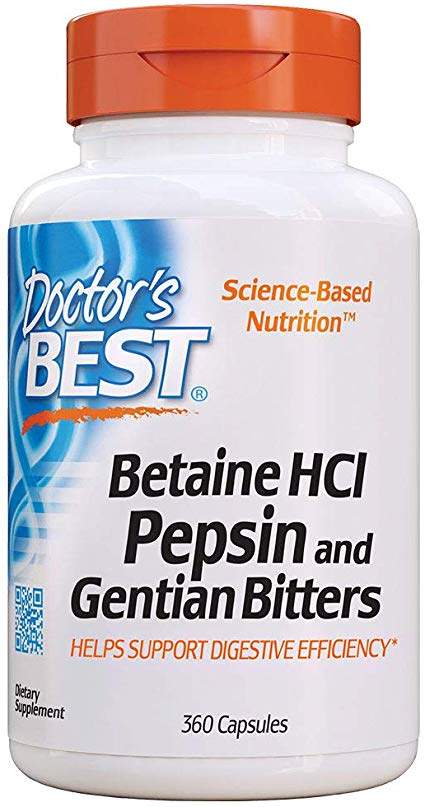 Doctor’s Best Betaine HCl + Pepsin & Gentian Bitters (hořec), 360 kapslí
