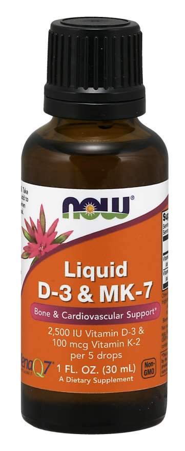 Now Foods Tekutý vitamin D3 & K2 MK-7 (500 IU & 20 μg v 1 kapce) 30 ml