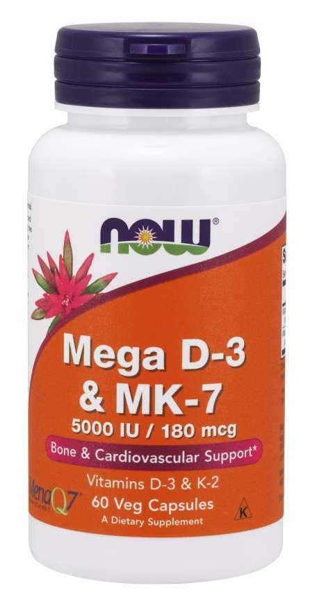 NOW Foods NOW Mega D3 5000 IU & MK-7 180 μg, 60 rostlinných kapslí