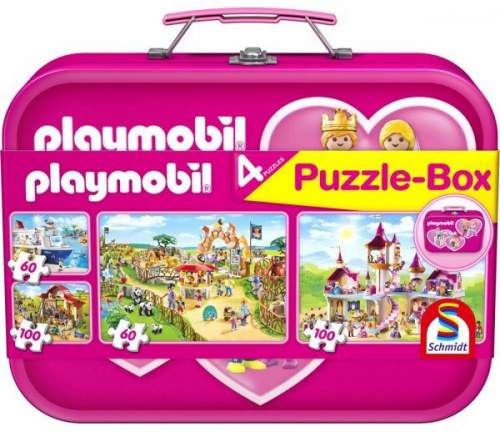 SCHMIDT Puzzle Playmobil 4v1 v plechovém kufříku (60,60,100,100 dílků)