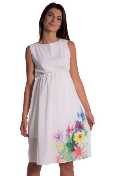 Be MaaMaa Těhotenské šaty bez rukávů s potiskem květin - ecru, vel. XL (42)