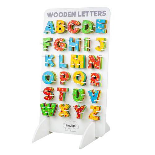 Bigjigs Toys Dřevěná hvězdičková abeceda na stojanu