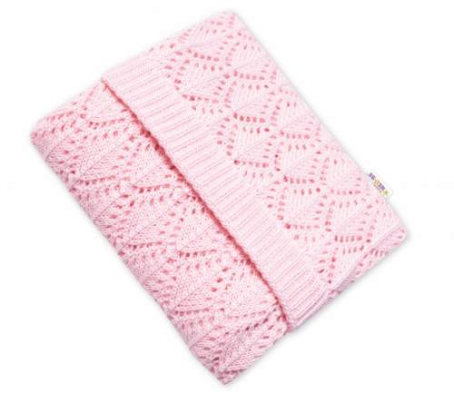 Baby Nellys Luxusní bavlněná hačkována deka - světle růžová