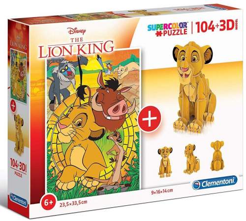 CLEMENTONI Puzzle Lví král 104 dílků a 3D puzzle Simba