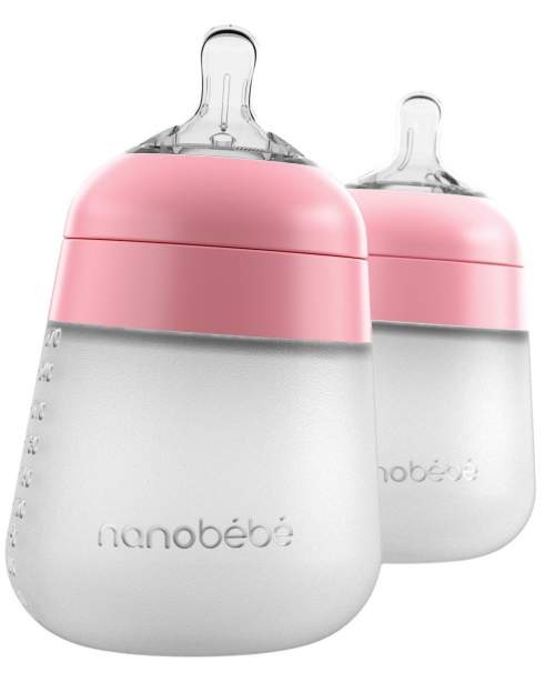 Nanobébé silikonová láhev Flexy 270 ml 2 ks růžová