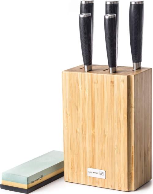 G21 Damascus Premium Sada nožů v bambusovém bloku, Box, 5 ks + brusný kámen