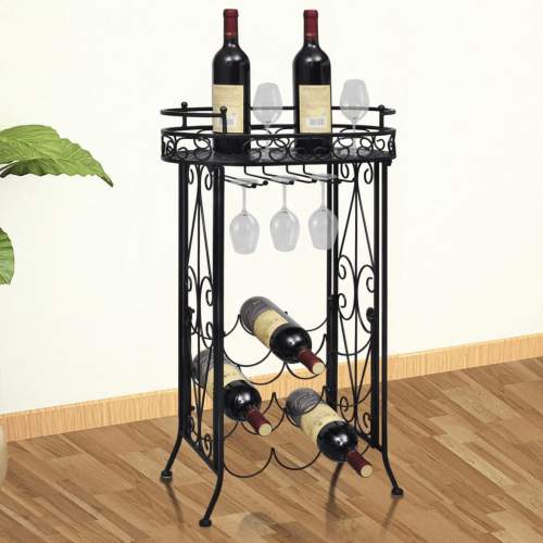 Stojan na víno se stojanem na sklenice na 9 lahví kov (240940)