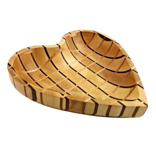 AMADEA Dřevěná miska mozaika ve tvaru srdce, masivní dřevo, 3 druhy dřevin, 25x25x4,5 cm (25702-00)
