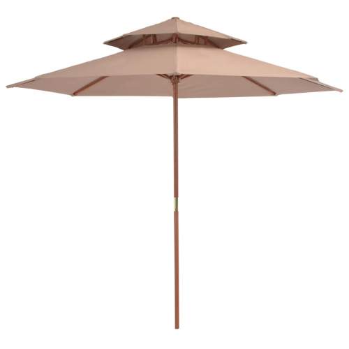 VIDA Dvoupatrový slunečník s dřevěnou tyčí 270 cm barva taupe (44520)