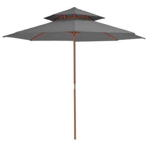 VIDA Dvoupatrový slunečník s dřevěnou tyčí 270 cm antracitový (44519)