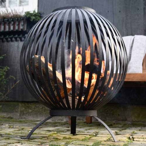SHUMEE Esschert Design Koš na oheň kulovitý pruhy černý uhlíková ocel FF400 (422495)
