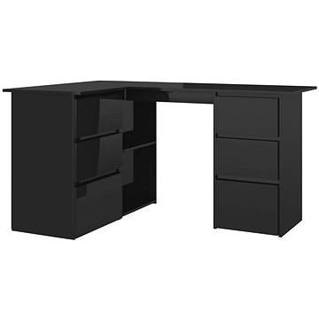 VIDA Rohový psací stůl černý vysoký lesk 145x100x76 cm dřevotříska