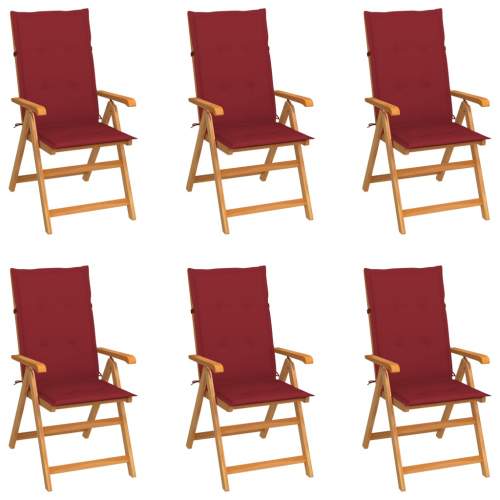 VIDA Zahradní židle 6 ks s vínově červenými poduškami masivní teak
