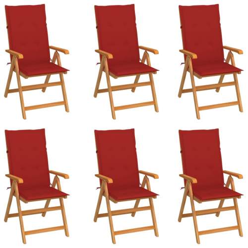 VIDA Zahradní židle 6 ks s červenými poduškami masivní teak