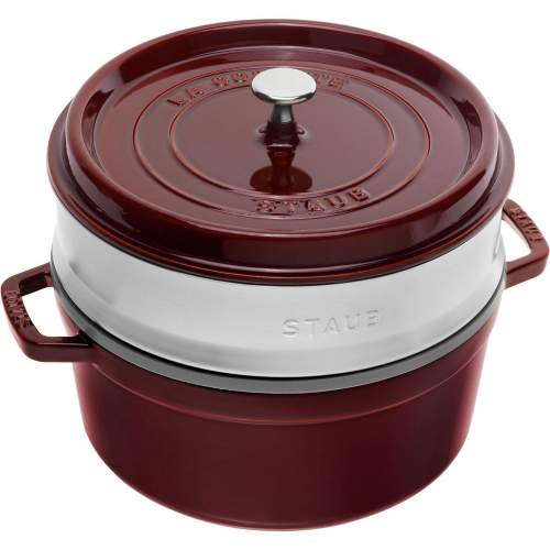 Staub hrnec kulatý s napařovací vložkou, grenadina, 26 cm