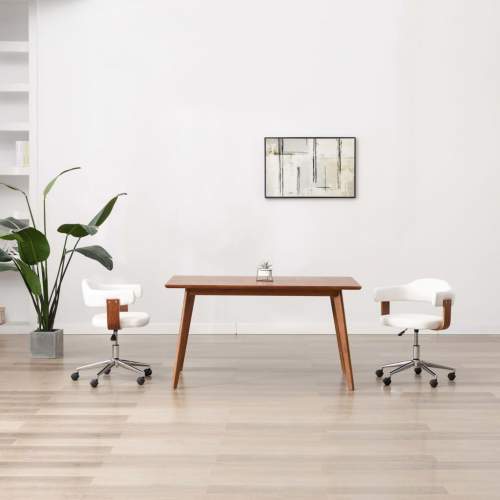 Shumee Otočná jídelní židle bílá ohýbané dřevo a umělá kůže (287416)