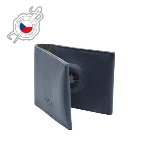 FIXED Kožená peněženka Wallet for AirTag z pravé hovězí kůže,modrá