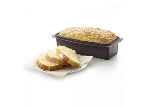 Hnědá hranatá silikonová forma na pečení chleba Lékué, délka 25 cm