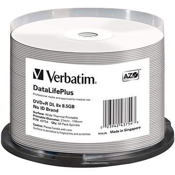 VERBATIM DVD+R DL DataLifePlus 8,5GB, 8x, thermal printable, spindle 50 ks