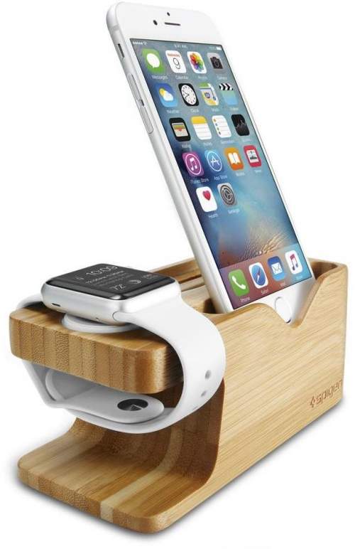 Spigen stojan S370 Apple Watch + Phone Wood Stand - Brown