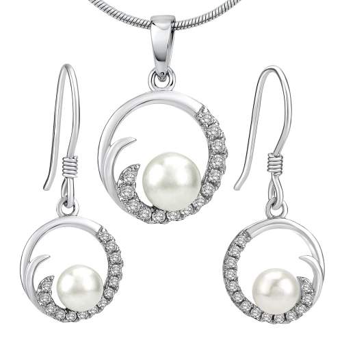 VIVA stříbrná perlová souprava šperků přívěsek a náušnice JJJS0949