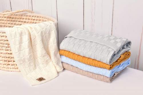 Baby Nellys Luxusní bavlněná pletená deka, CUBE, 80 x 100 cm - ecru