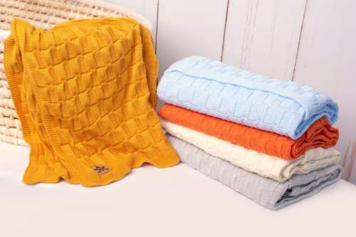 Baby Nellys Luxusní bavlněná pletená deka CUBE, 80 x 100 cm - hořčicová