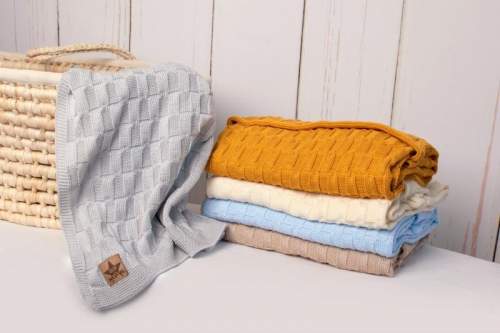 Baby Nellys Luxusní bavlněná pletená deka,CUBE, 80 x 100 cm - šedá