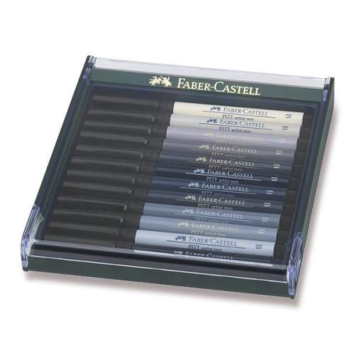 Faber-Castell  Popisovače Pitt Artist Pen Brush 12 ks, odstíny šedi