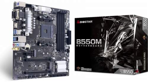 BIOSTAR B550MX/E Pro, AMD B550 chipset, 4x DIMM DDR4 4400, PCI-E 16x 1x Gen4, 1x Gen3, 2x M.2, 4x SATA III, G