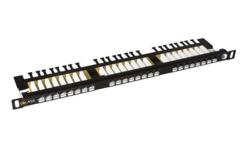 Solarix 19" Patch panel 24xRJ45 CAT6 UTP s vyvaz.lištou černý 0,5U, SX24HD-6-UTP-BK