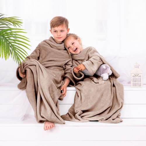 DecoKing Dětská deka s rukávy Lazy béžová, vel.90x105