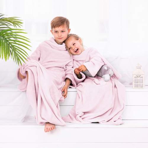 DecoKing Dětská deka s rukávy Lazy růžová, vel. 90x105