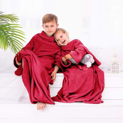 DecoKing Dětská deka s rukávy Lazy červená, vel.90x105