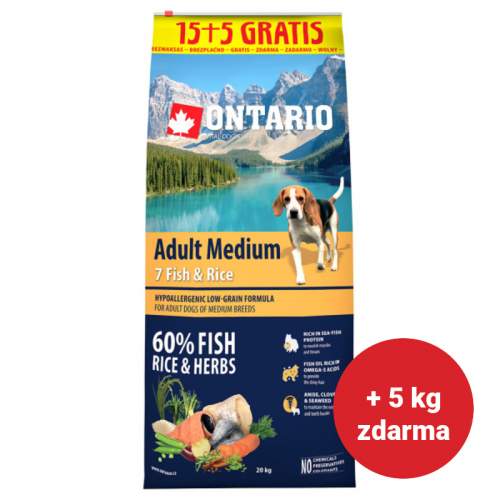 Ontario Adult Medium Fish & Rice 15+5kg