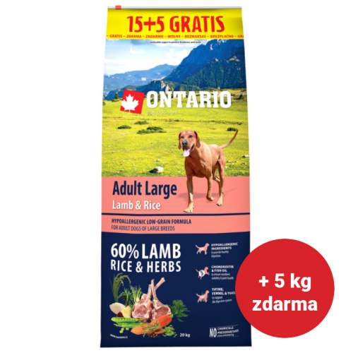 ONTARIO Dog Adult Large Lamb & Rice 15+5 kg 20kg