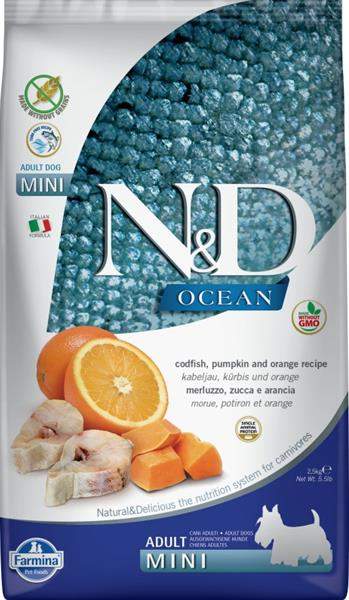N&D OCEAN DOG LG Adult Mini Codfish & Orange 2,5kg
