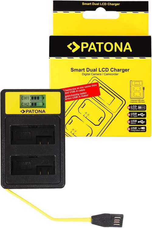 Nabíječka akumulátorů PATONA pro Dual Canon LP-E8 s LCD,USB