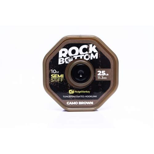 RidgeMonkey Šňůrka RM-Tec Rock Bottom Tungsten Coated Semi Stiff 25lb 10m Camo Brown