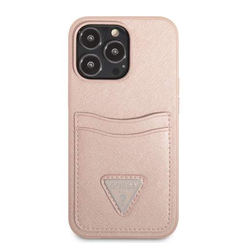 Guess Saffiano Double Card Zadní Kryt pro iPhone 13 Pro Pink