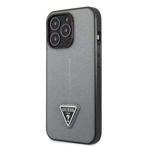 Guess PU Saffiano Triangle Zadní Kryt pro iPhone 13 Pro Silver