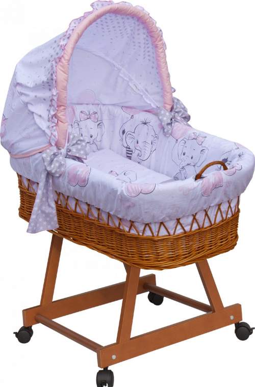 Scarlett Proutěný košík na miminko s boudičkou Gusto růžová