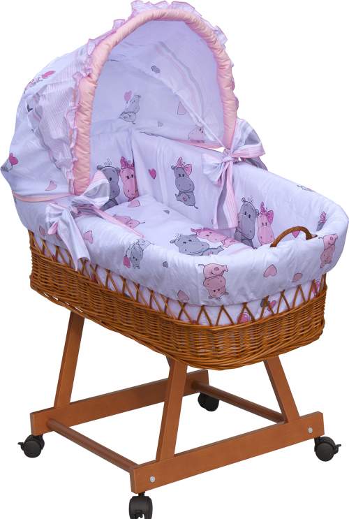 Scarlett Proutěný košík na miminko s boudičkou Pupis růžová