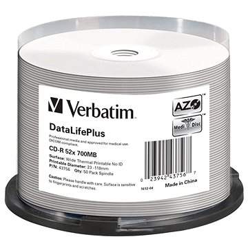 VERBATIM CD-R(50-Pack)/52x/700MB/ThermoPrint/NoID 43756