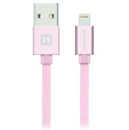 Datový kabel Swissten Textile USB Lightning MFi 1,2 M , pink gold