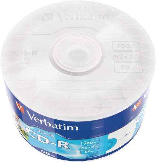 VERBATIM CD-R 700MB, 52x, printable, wrap 50 ks