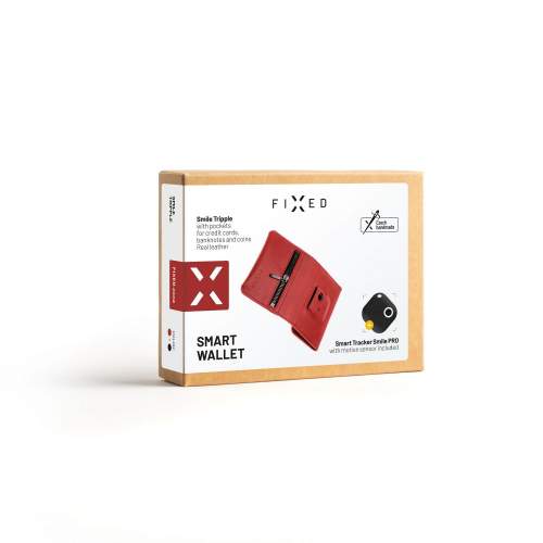 FIXED kožená peněženka Smile Tripple se smart trackerem Smile Pro, červená