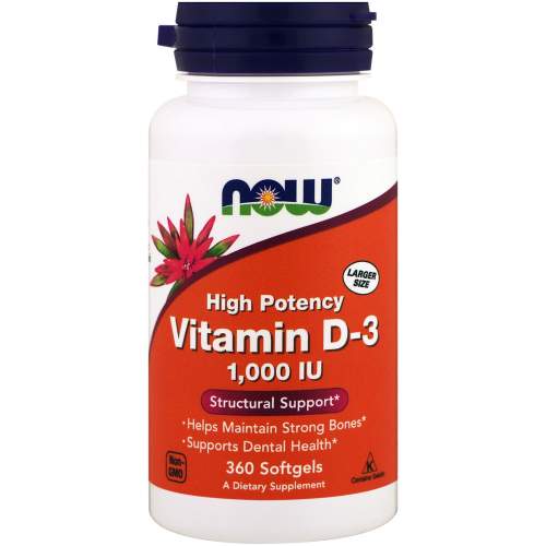 NOW Foods Vitamin D3, 1000 IU, 360 softgel kapslí (520)